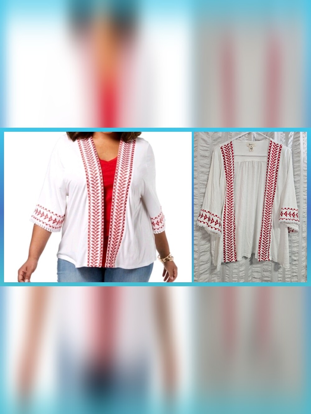 Style & Co. Women's Plus size Open Front Embroidered Trim Kimono Cardigan 1X